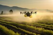 Spraying agricultural chemicals from a drone in the field. Generative AI