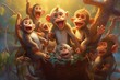 Image featuring playful and mischievous monkeys. Generative AI