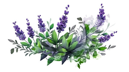 Set of collection purple sprigs lavender flowers watercolor isolated on white background. Lavender Leaves set of design Vector illustration.