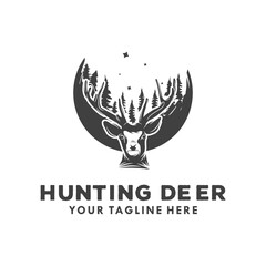 Poster - Hunting Deer logo design vector template