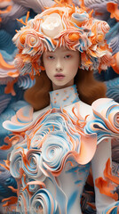 Wall Mural - Captivating Surrealistic Fashion Model in Abstract Costume, A Mesmerizing Blend of Art and Style