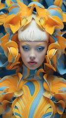 Wall Mural - Captivating Surrealistic Fashion Model in Abstract Costume, A Mesmerizing Blend of Art and Style