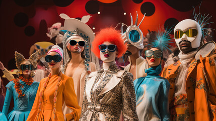 Wall Mural - Surreal Theatrical Fashion Extravaganza, Unveiling the Exaggerated Performance of Super Sale Spectacle