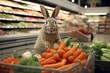 A bunny shopping for Easter groceries at a supermarket. Generative AI