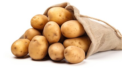 Wall Mural - potatoes in a sack isolated on white background