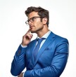 © pham - A stylish man in a blue suit and glasses posing confidently for a picture