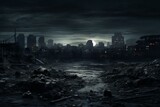 Fototapeta Nowy Jork - Panoramic view of a dark urban landscape. Generative AI