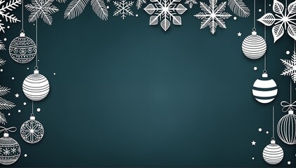 Wall Mural - Modern line art style christmas background illustration with extra large copy space.