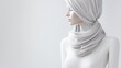 A mysterious and artistic image of a mannequin with a white scarf The image creates a contrast between the human-like shape and the abstract elements.