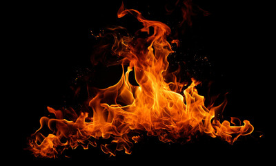 Fototapete - Fire flames on black background