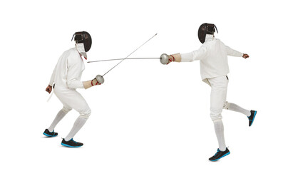 Canvas Print - Digital png photo of two swordsmen during fight on transparent background