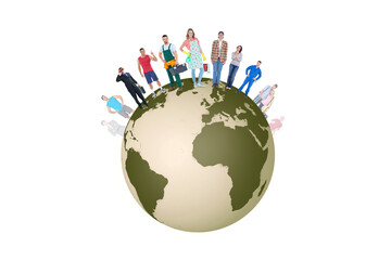 Sticker - Digital png illustration of many people standing on earth on transparent background