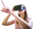© vectorfusionart - Digital png photo of caucasian woman using vr headset and pointing on transparent background