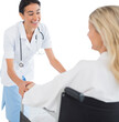 © vectorfusionart - Digital png photo of caucasian female doctor with woman in wheelchair on transparent background