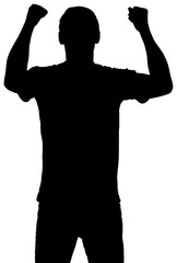 Poster - Digital png illustration of silhouette of sportsman with hand up on transparent background