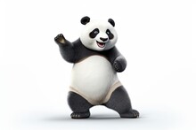 A Black And White Panda Dancing Isolated On White Background