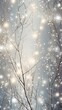 Sparkling silver branches on a light silver blur background, creating a magical and festive atmosphere. Template for Christmas and New Year cards, social media posts, and website designs. Copy space.