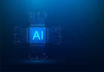 Wall Mural - artificial intelligence technology on blue dark background. copy space for text. ai innovation smart
