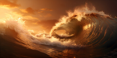 Wall Mural - abstract tsunami sunset tidal wave background