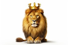 King Lion Wearing A Crown Isolated On White Background