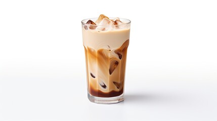 Wall Mural - iced coffee latte in a glass isolated on a white background