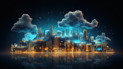 cloud technology on computer data networks. Digital informational technology web futuristic hologram with cloud icon