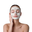 © Natural PNG - Closing eyes woman is applying cosmetic cream on her face