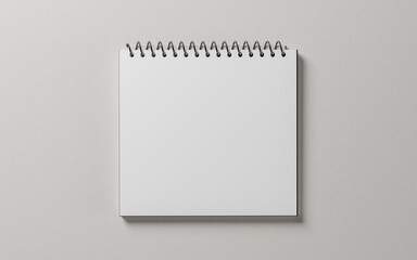 Wall Mural - white blank notepad sheet mockup. spiral calendar on gray background. square shape notebook. top view. copy space