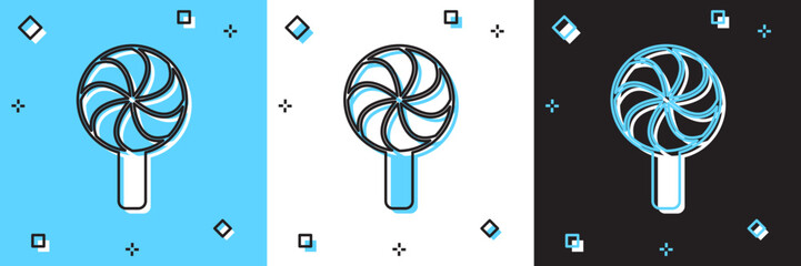 Wall Mural - Set Lollipop icon isolated on blue and white, black background. Candy sign. Food, delicious symbol. Vector