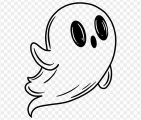 Wall Mural - Cute and horrible ghost with  hand drawn  isolated on  transparent PNG background. Element for Halloween silhouettes.Vector illustration.