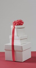 Poster - Vertical video of stack of christmas presents and copy space on red background