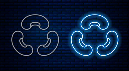 Sticker - Glowing neon line Beans icon isolated on brick wall background. Vector