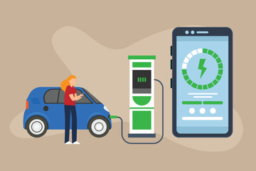 EV charger station application on mobile 2d vector illustration concept for banner, website, landing page, flyer, etc