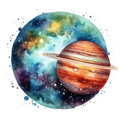 Vecteur mignon comme l'espace aquarelle, l'univers, les planètes isolées sur fond blanc. IA générative, IA