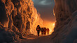 Ice Climbing Adventure: Climbers ascending a magnificent icefall, bathed in the gentle glow of headlamps, amid a pristine, snow-covered wilderness.