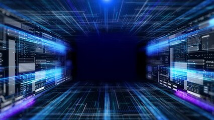 Aufkleber - HUD futuristic with glow stream line data transfer communication. Digital technology big data analysis 4K motion platform.