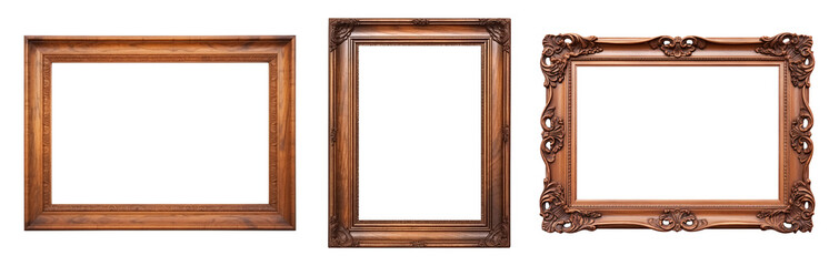 Wall Mural - a collection of wood picture frame on isolated background. image display concept