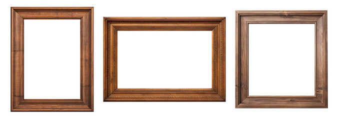 Wall Mural - a collection of wood picture frame on isolated background. image display concept