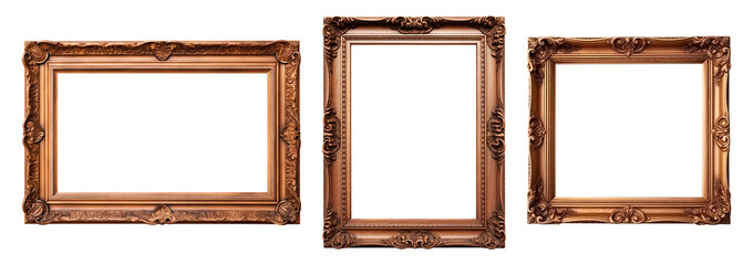 Wall Mural - a collection of wood picture frame on isolated background. image display concept
