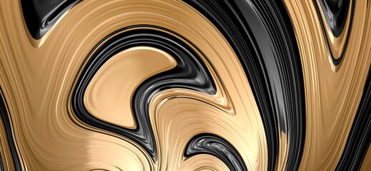 Sticker - Glowing luxury liquid texture in gold and black. Color flowing, mix background