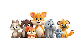 Fototapeta Pokój dzieciecy - Colorful Animals in a Group Cute 3D Cartoon with Cartoon Style Isolated on Transparent Background PNG.