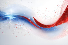 Blue, Red And White Particle Waves And Light Abstract Background With Shiny Star Dots, White Background