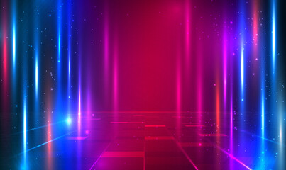 Wall Mural - 3d abstract futuristic technology abstract neon light background, empty space scene, virtual reality
