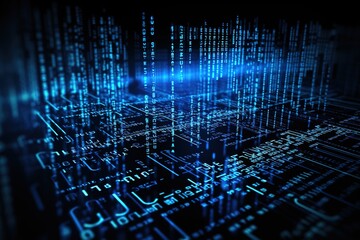 Software and Web Developer Programming Code digital background , Binary Abstract Computer Script, Program Developing blue neon light.