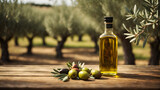 Fototapeta  - bottle of oil and olives