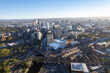 Manchester City Centre Drone Aerial View Above Building Work Skyline Construction Blue Sky 2023 Deansgate