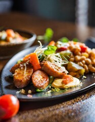 A delicious meal on a rustic wooden table