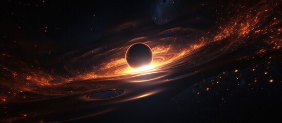 Wall Mural - illustration of supermassive black hole with glowing plasma in outer space rendering of event horizo