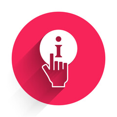 White Information icon isolated with long shadow. Red circle button. Vector