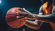 Basketball player with a ball over basketball court background